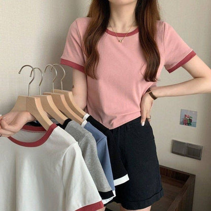 Damen T-Shirt Kurzarm Leichtes Baumwollshirt Weiß