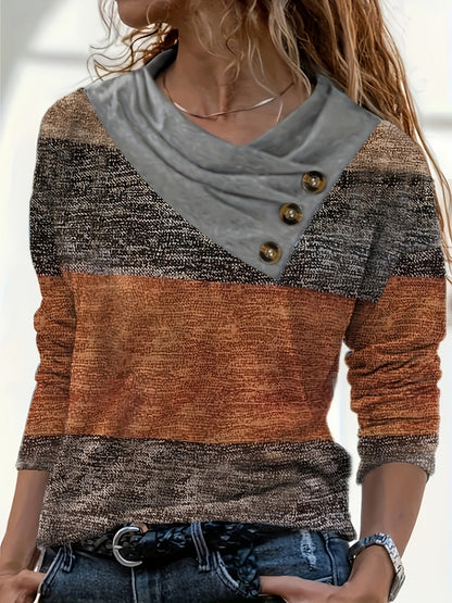 Damen Pullover Asymmetrischer Kragen Knopfdetails Eveloria