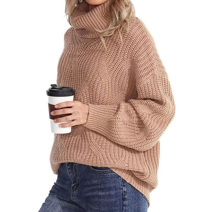 Damen Strickpullover Hochkragen Strukturmaschen Optik