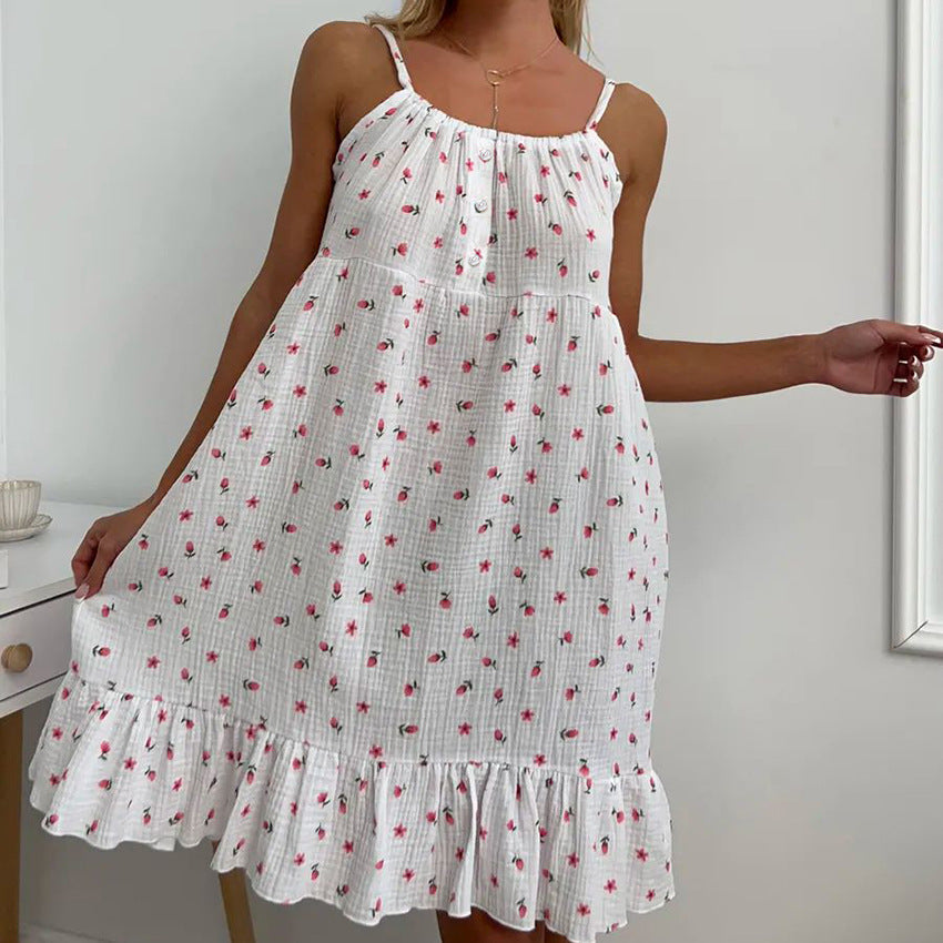 Damen Sommerkleid Rüschensaum Florales Muster Luftig
