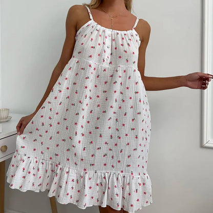 Damen Sommerkleid Rüschensaum Florales Muster Luftig
