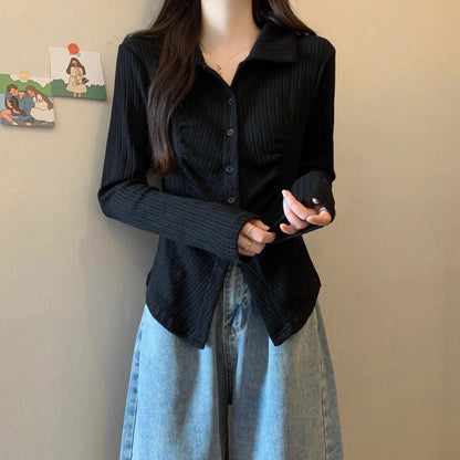Damen Rippstrickbluse Langärmlig Eveloria