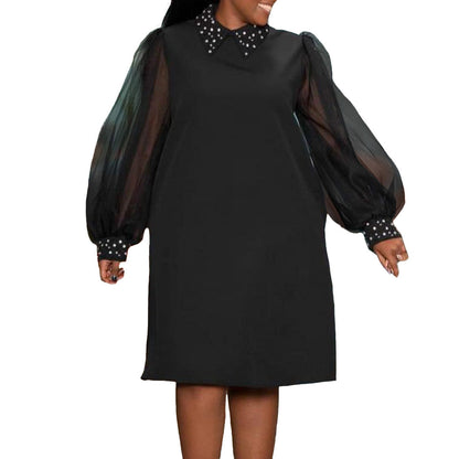 Damen Kleid mit Tüllärmeln und verziertem Kragen