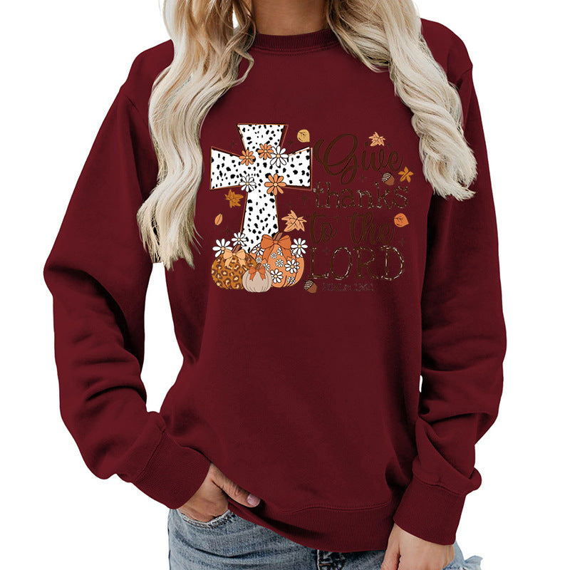 Damen Sweatshirt Kreuz-Aufdruck Herbstlich Braun Eveloria