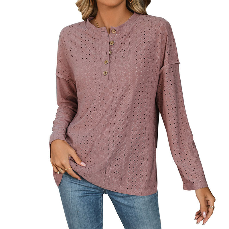 Damen Oberteil mit Stickdetails Knopfverschluss Eveloria