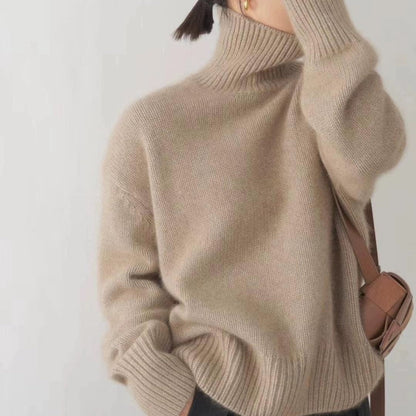 Damen Rollkragenpullover Feinwolle Bequem Eveloria