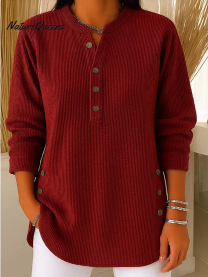 Damen Langarmshirt Knopfleiste Seitenknöpfe Modern Eveloria