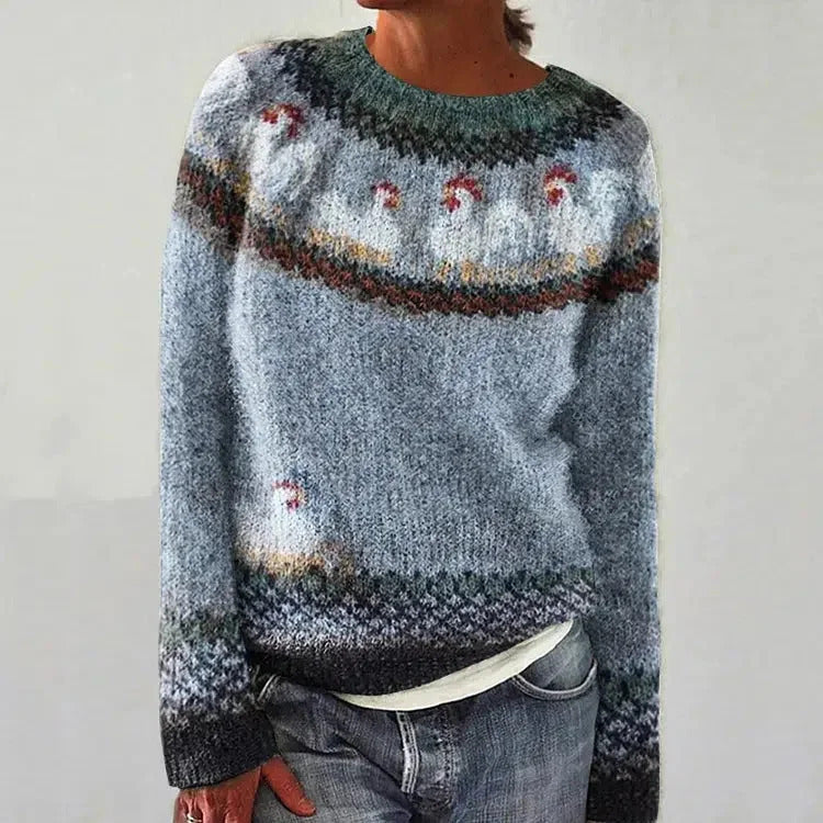 Damen Pullover Nordisches Muster Gemütlich Merino