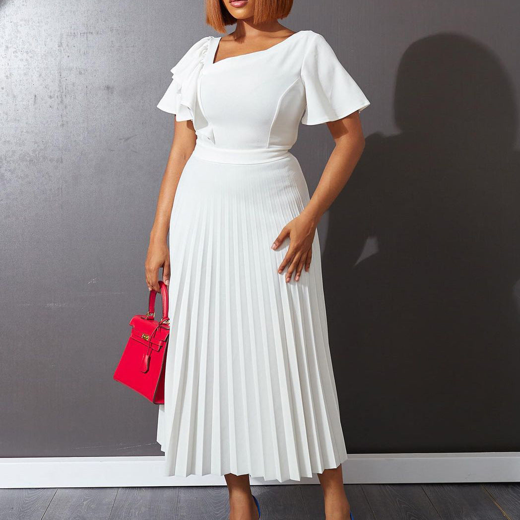 Damen Plisseekleid V-Ausschnitt Rüschen Elegant Eveloria
