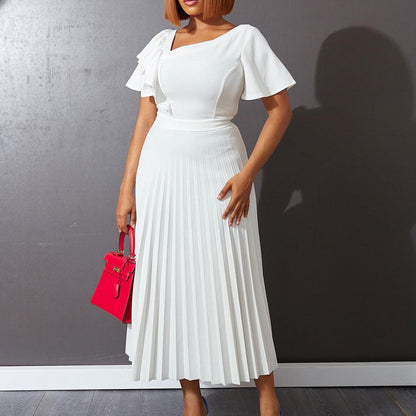 Damen Plisseekleid V-Ausschnitt Rüschen Elegant Eveloria