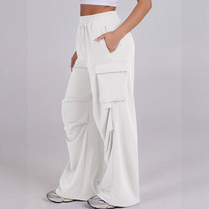 Damen Cargo-Hose Elastischer Bund Weite Beine Beige - Eveloria