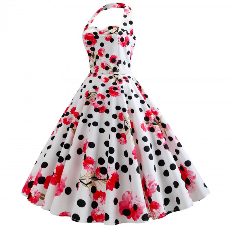 Damen Retro Swingkleid Floralmuster Punkte Eveloria