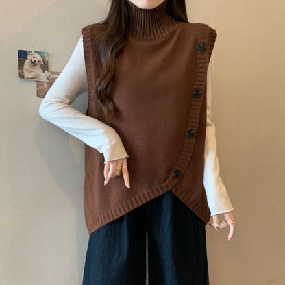 Damen Strickpullover Asymmetrisch Hoher Kragen Eveloria