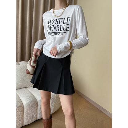Damen Langarm-T-Shirt Lässig Mit Schriftzug Grau
