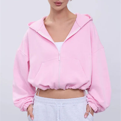 Damen Kapuzenpullover Cropped Voluminöse Ärmel Eveloria
