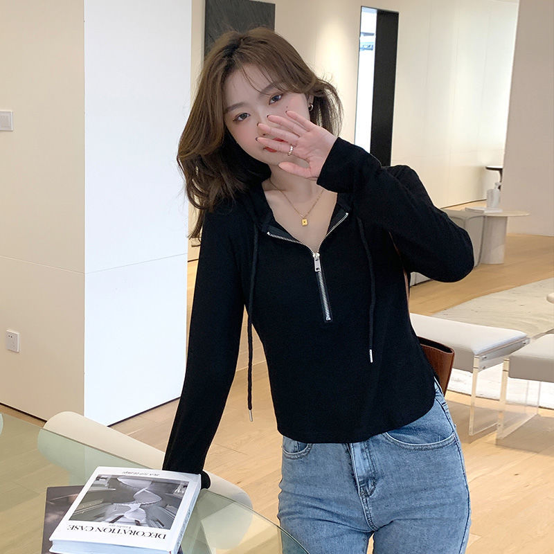 Damen Hoodie Kurzreißverschluss Sportlich Grau Eveloria