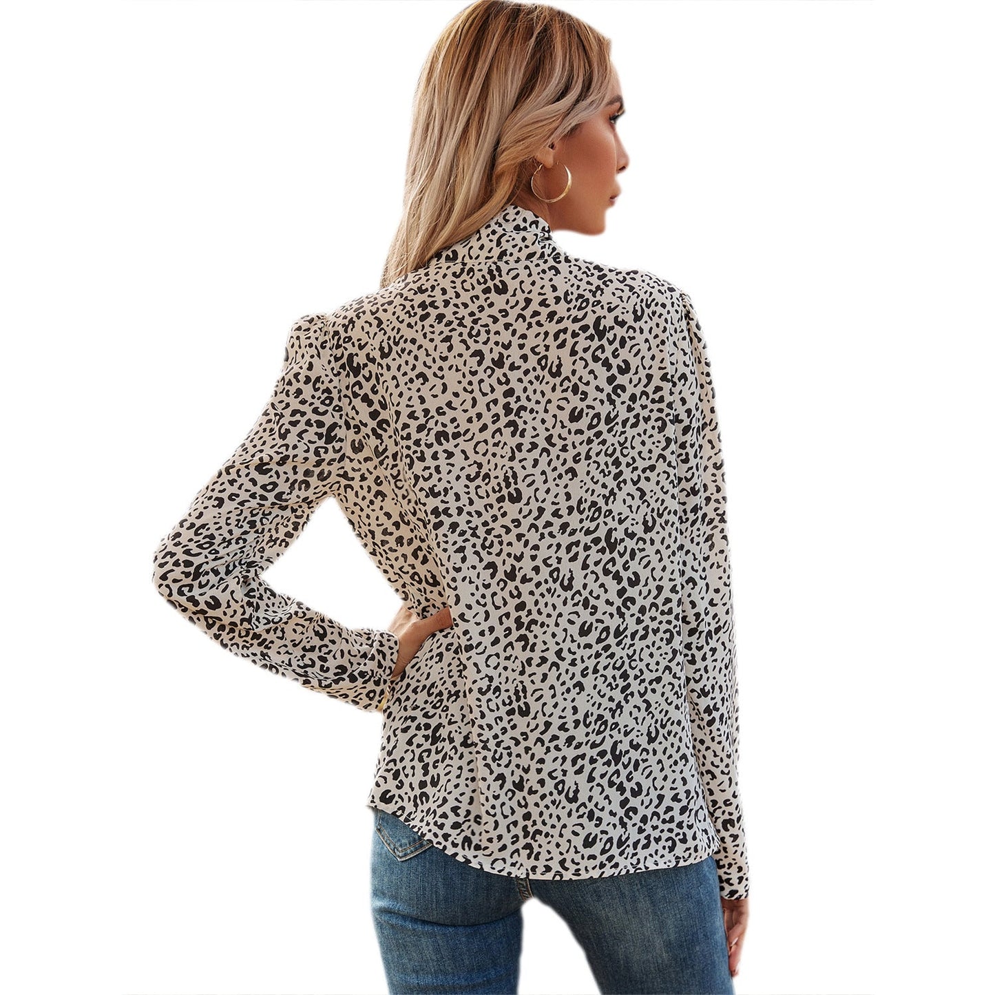 Damen Bluse Leopardenmuster Rüschendetails Elegantes Design