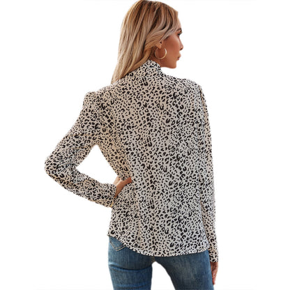 Damen Bluse Leopardenmuster Rüschendetails Elegantes Design