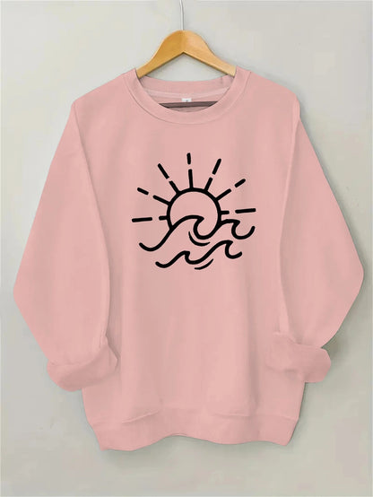 Damen Sweatshirt Sonnen Wellen Motiv Eveloria