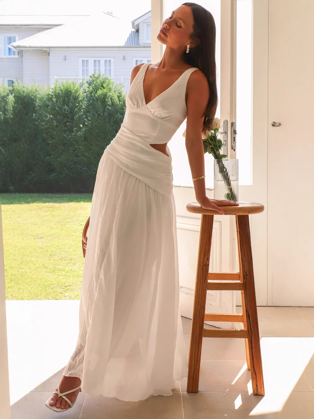 Damen Maxikleid Cut-Out-Details Fließender Rock