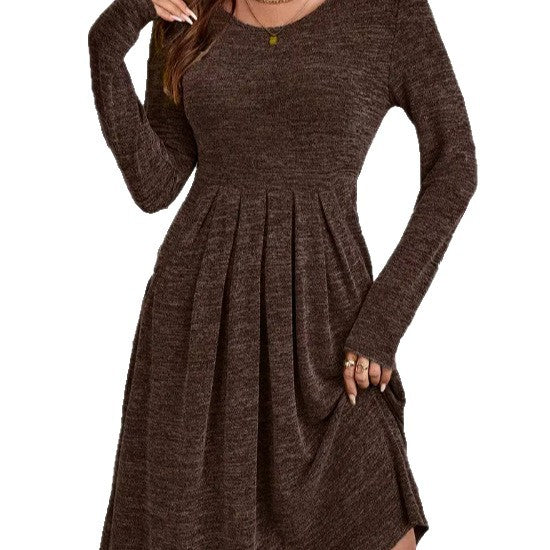 Damen Midikleid mit Plisseedetail und langem Arm Eveloria