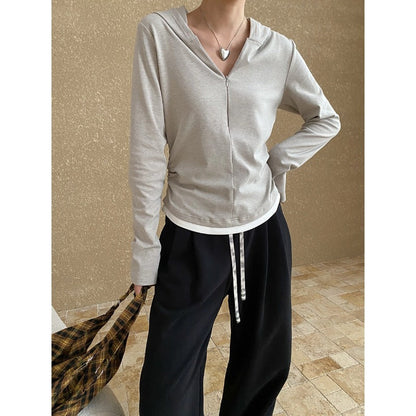 Damen Hoodie Reißverschluss Daumenlöcher Grau Eveloria