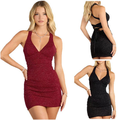 Damen Funktionskleid Glitzer V-Ausschnitt Eveloria