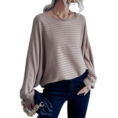 Damen Strickpullover Modernes Rippenmuster Weite Passform Beige