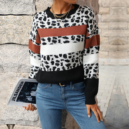 Damen Strickpullover Gemustert Animal-Print Farbblockdesign Eveloria - Eveloria