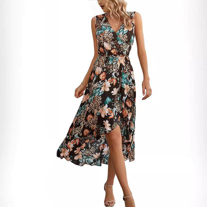 Damen Maxikleid Floralmuster Schwingender Saum Eveloria