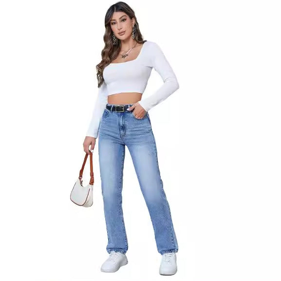 Damen High-Waist Straight-Leg Jeans Eveloria