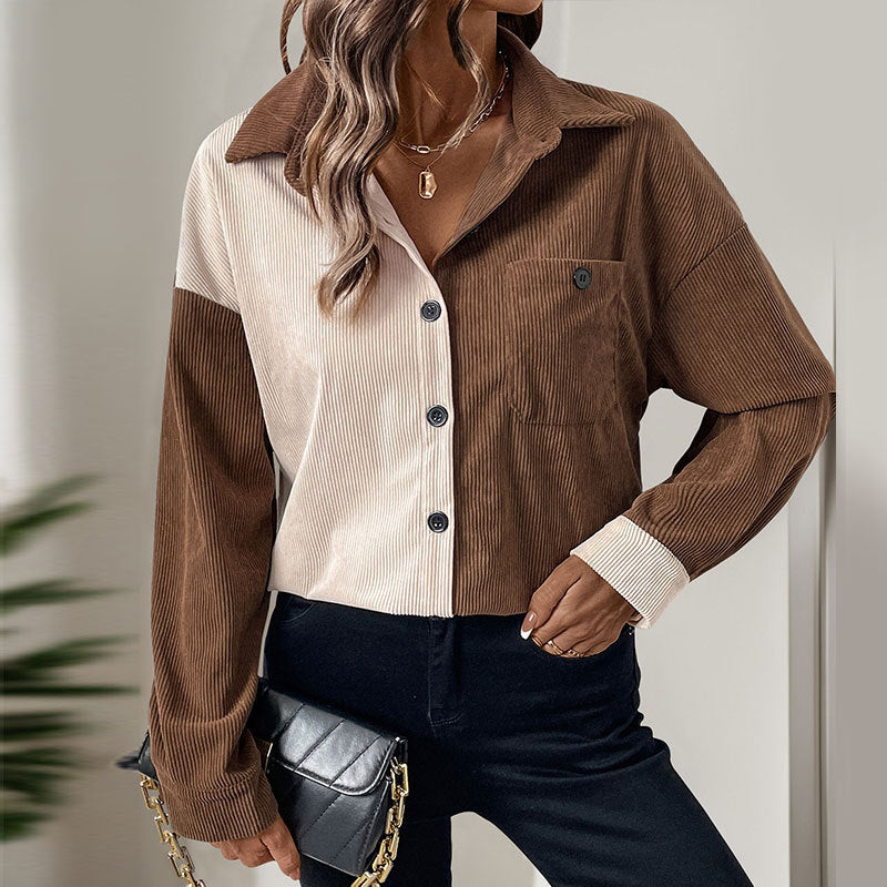 Damen Cordbluse Kontrastdetails Eveloria