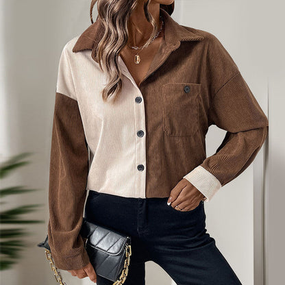 Damen Cordbluse Kontrastdetails Eveloria
