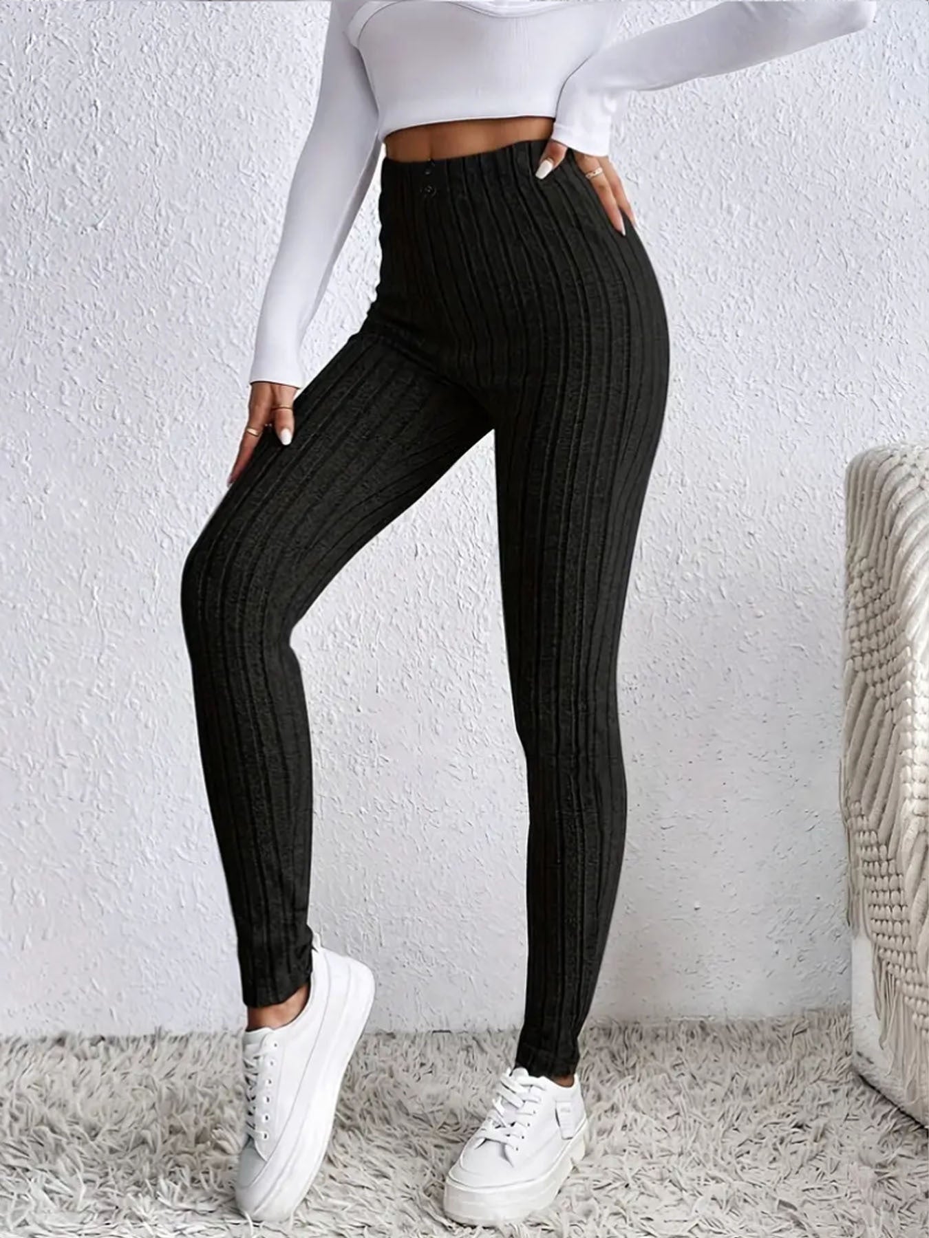 Damen Rippstrickleggings Hochtaillierte Eveloria