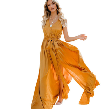 Damen Maxikleid Fließend Schlicht Eveloria