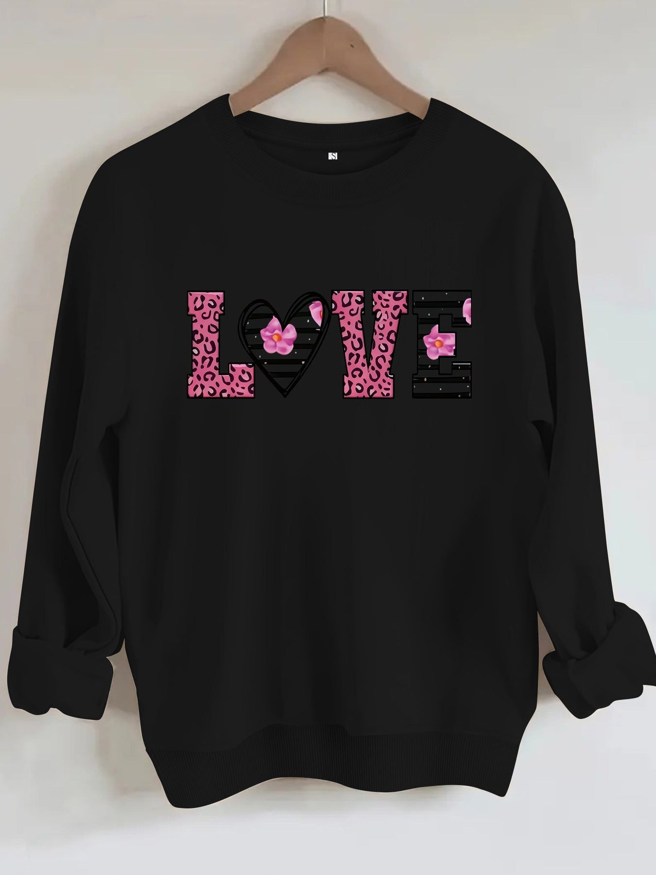 Damen Sweatshirt Leopardenherz-Design Komfortschnitt Grau
