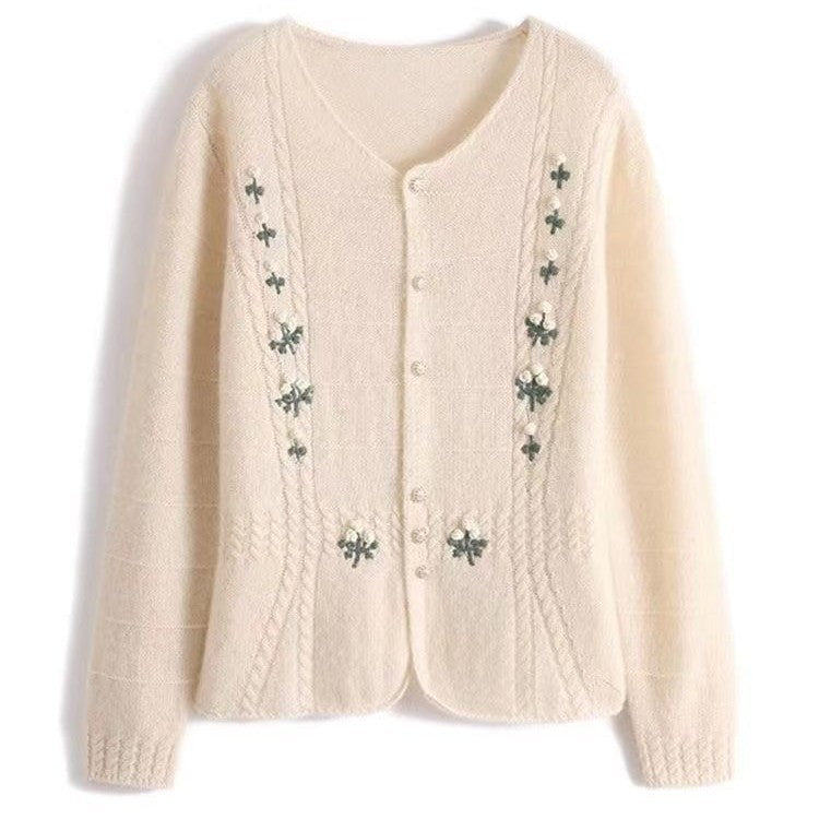 Damen Strickjacke Florale Stickereien Eveloria