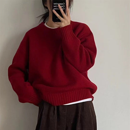 Damen Oversized Pullover Rundhalsausschnitt Kuschelstrick Beige