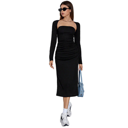 Damen Maxikleid Raffungen Seitenschlitz Eveloria