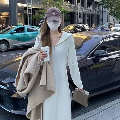 Damen Kapuzenkleid Lässiger Schnitt Lang