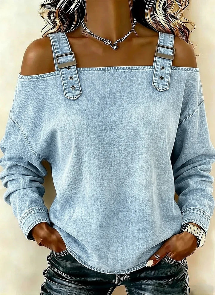 Damen Sweatshirt Lässig Dekorative Schulterdetails Grau Eveloria