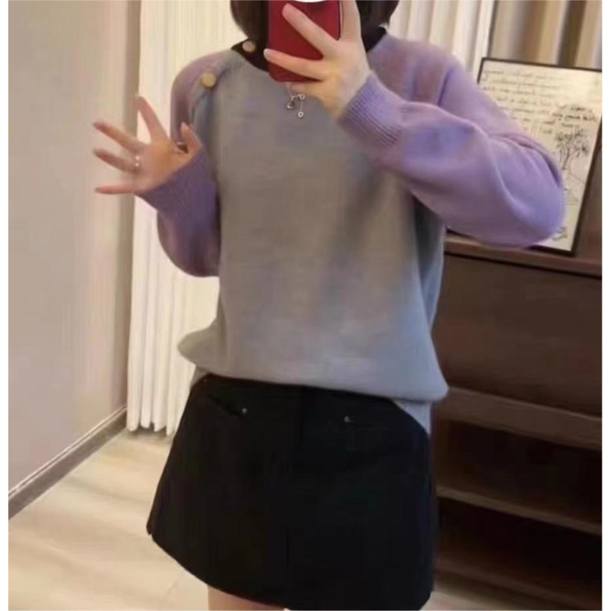 Damen Strickpullover Große Knöpfe Kuschelig Grau Eveloria