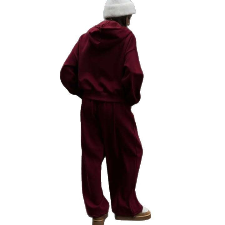 Damen Hoodie Jogginghosen Set Baumwolle Bequem Grau