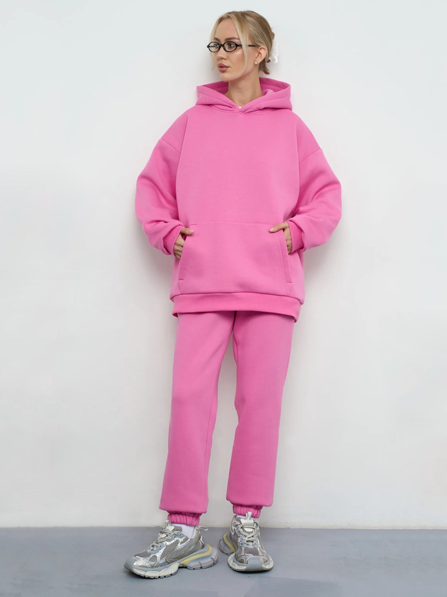Damen Sweat-Set mit Kapuze Weites Cut Grau Eveloria