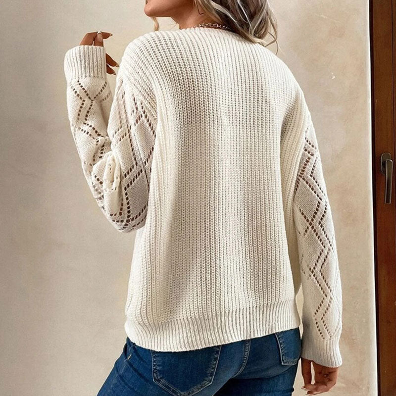 Damen Strickpullover V-Ausschnitt Eingrifftaschen Eveloria