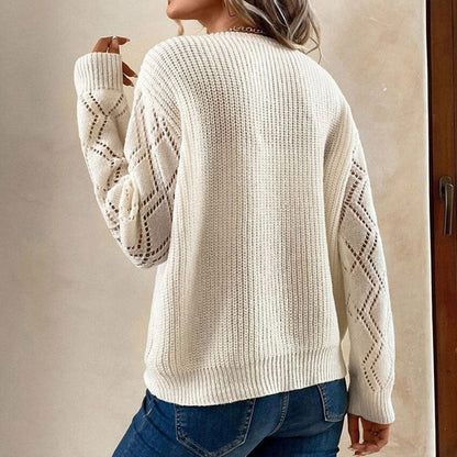 Damen Strickpullover V-Ausschnitt Eingrifftaschen Eveloria