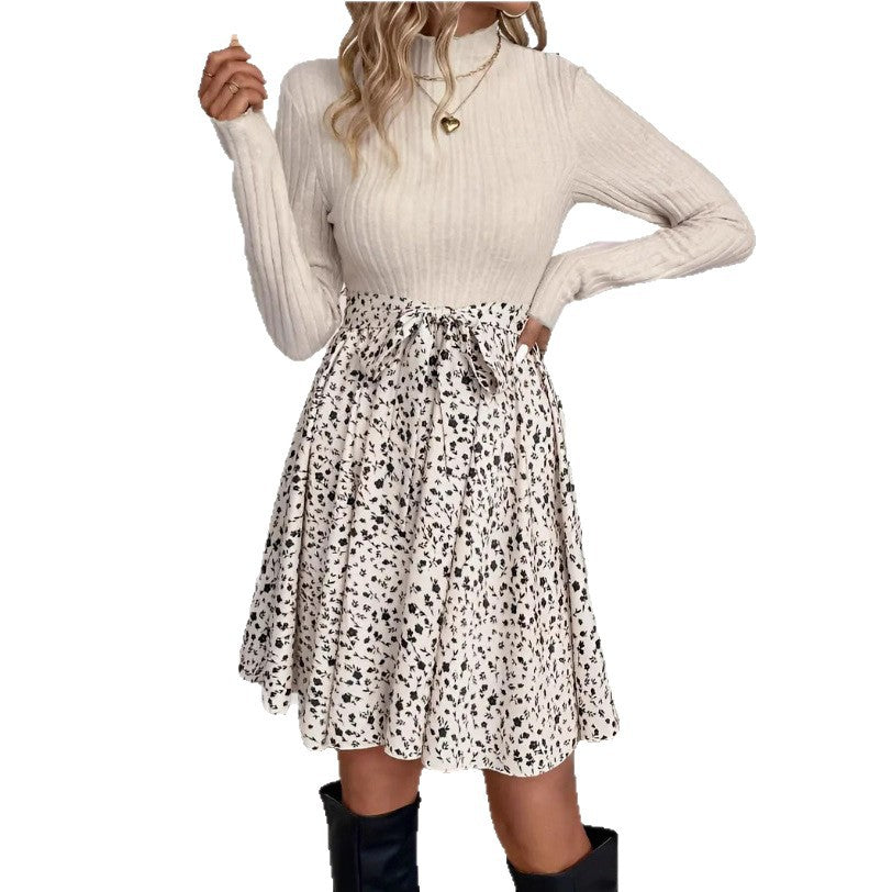 Damen Minikleid Floralmuster Kontrastoberteil Eveloria
