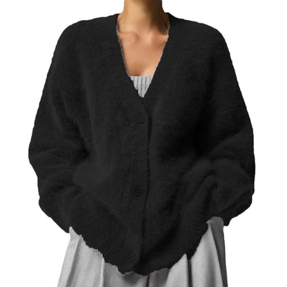 Damen Cardigan Mohair-Mix Knopfverschluss Beige