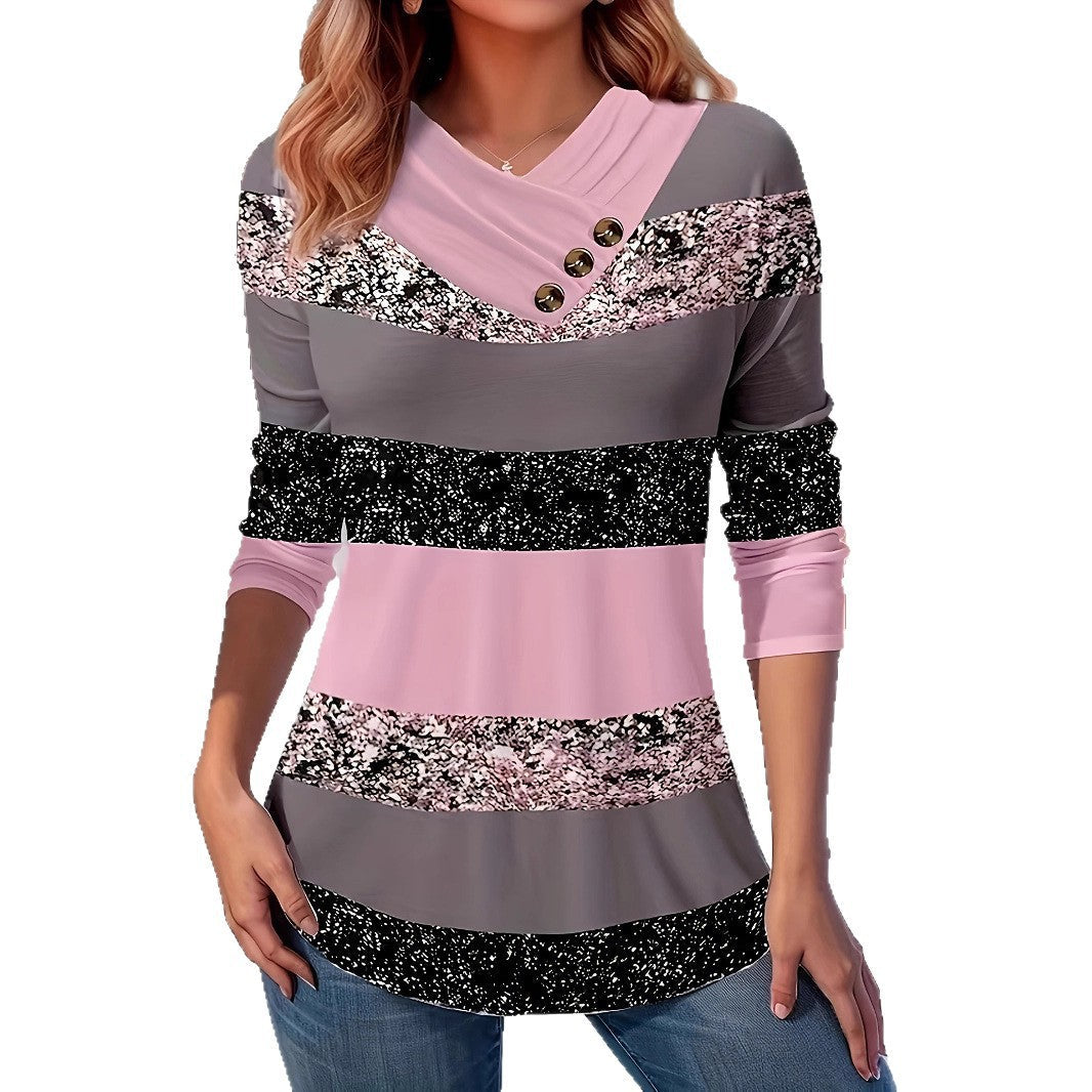 Damen Pullover Asymmetrischer Kragen Knopfdetails Eveloria