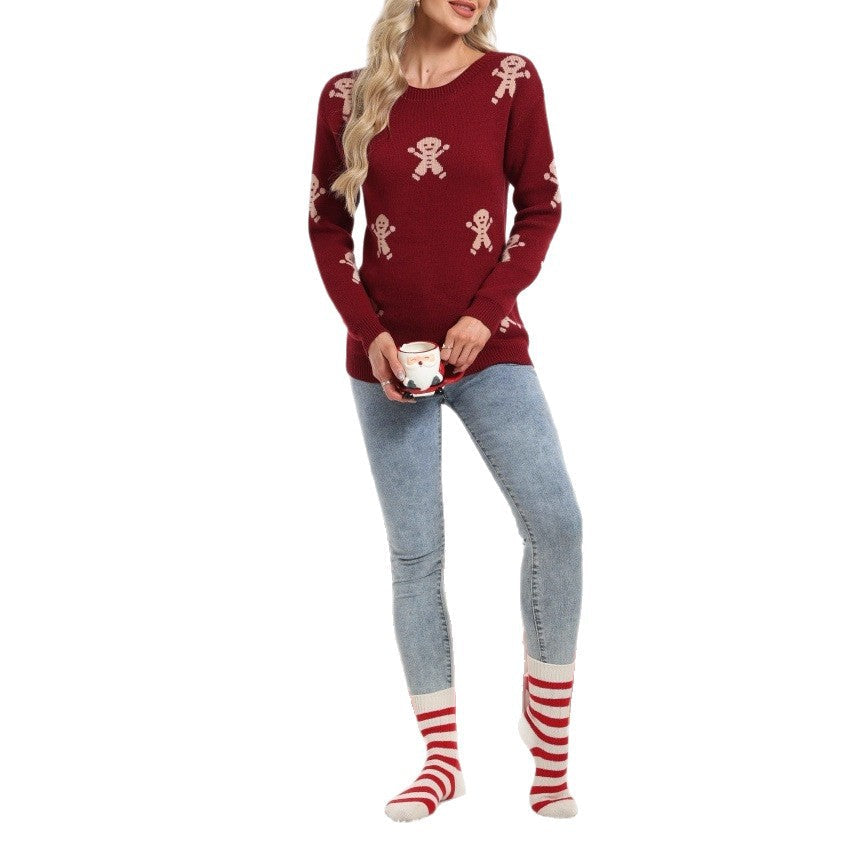 Damen Strickpullover Lebkuchenmotiv Weitschnitt Eveloria